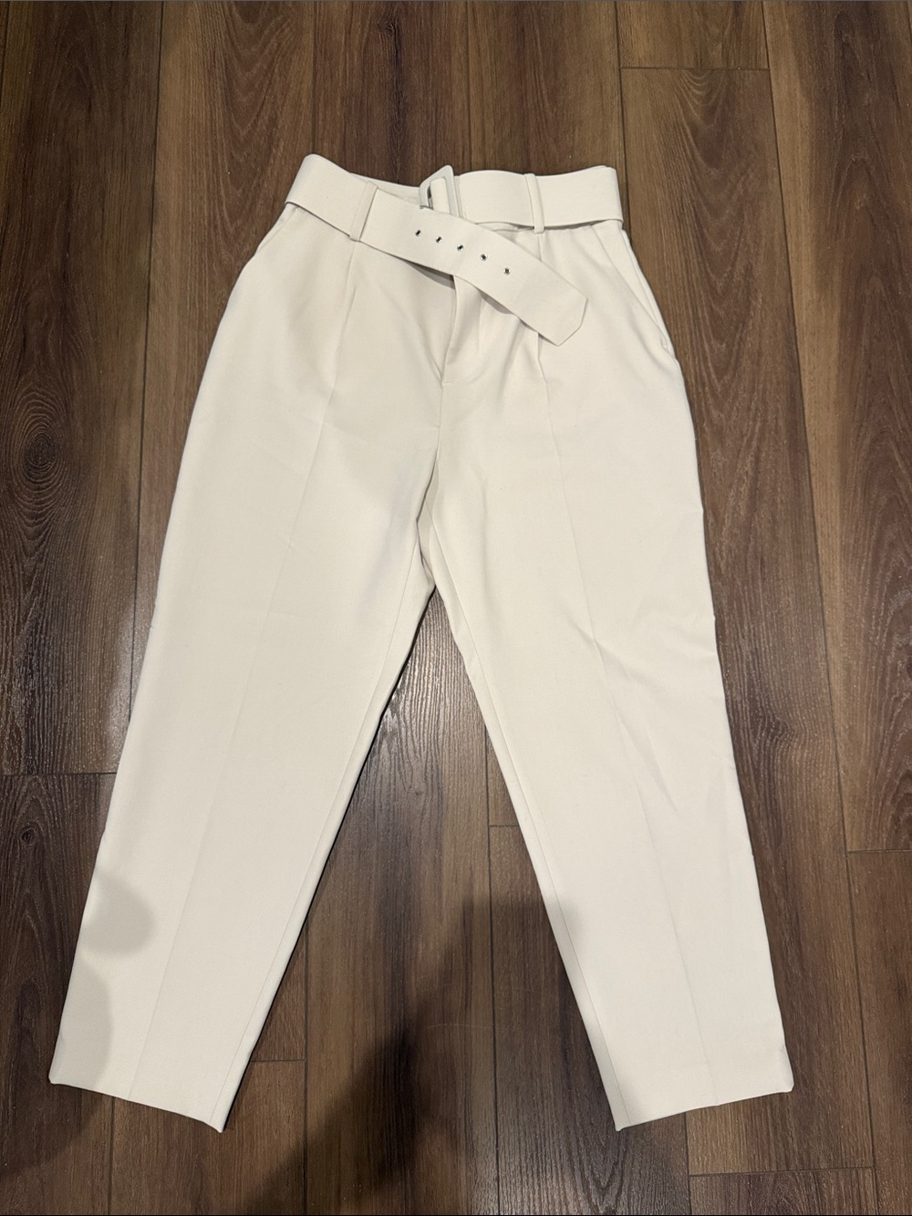 Zara Cream High-Waist Belted Trousers